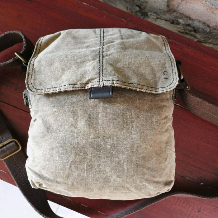 tas vintage sling bag y2k rugged FOSSIL waxed canvas mix kulit