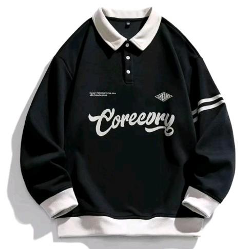 Coreoory Half Button Collar Sweater Pria Outerwear Oversize Remaja Wanita Korean Hoodie Unisex Simpl