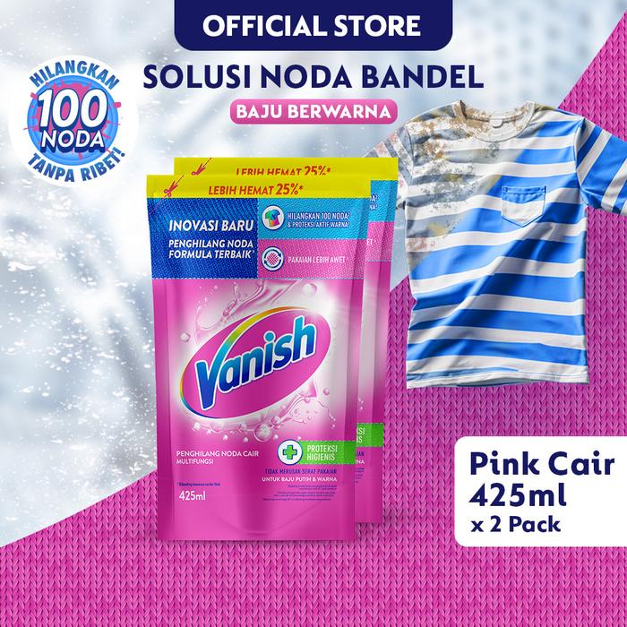Vanish Penghilang Noda Pakaian Pink Pembersih Noda Baju Membandel 425ml (2 pcs) Refill - Cloth Stain