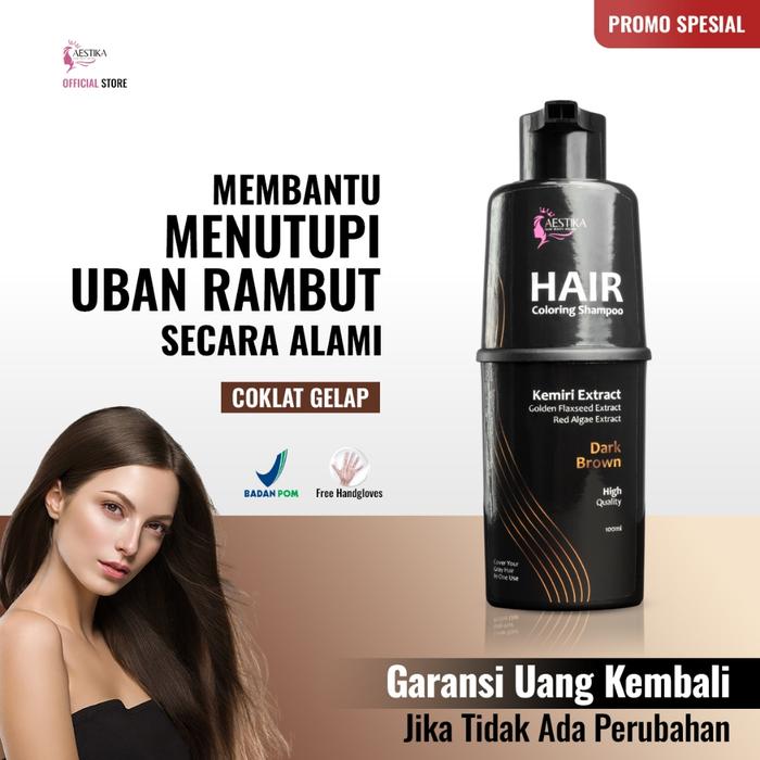 Aestika Hair Coloring Shampo (Dark Brown) - Hair Coloring Shampoo, Penghitam Uban, Penghilang Uban