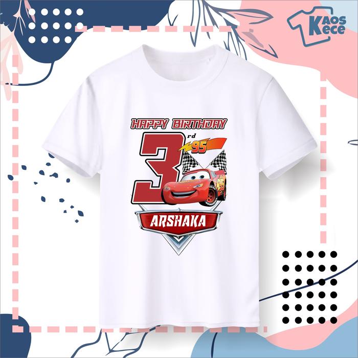 Kaos Ulang Tahun Anak motif Cars / Mc Queen Gratis Sablon Nama dan angka