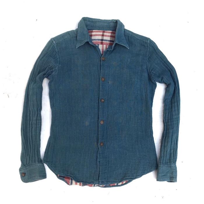 Vintage 45 Rpm By R indigo Dyed denim jeans shirt  This Product is made of indigo dyed fabric with r