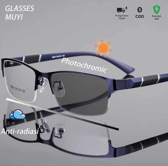 Kacamata Anti Radiasi Photocromic Pria Wanita Bisnis Bingkai Persegi glasses afgan bawah cewek sesat