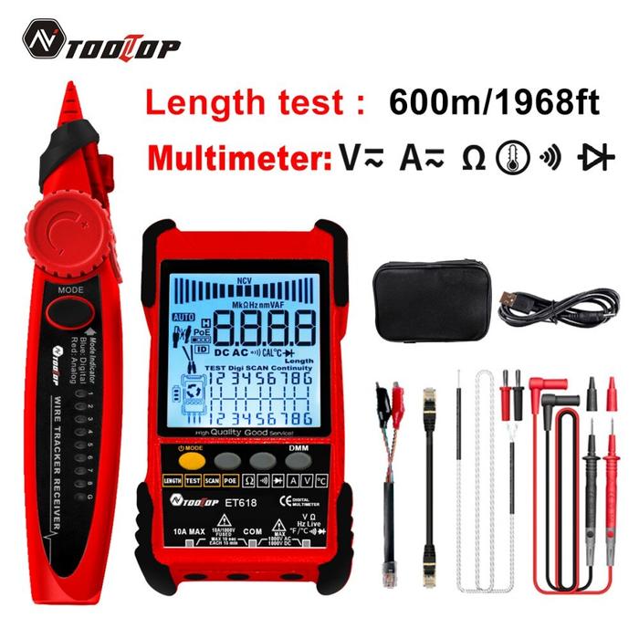 TOOLTOP Network Cable Tester Multimeter Lan Cable Tracking POE Test