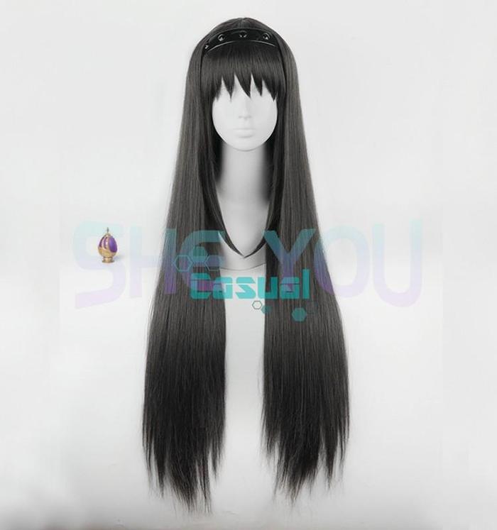 Anime Puella Magi Madoka Magica Wigs Long Straight Black  Homura