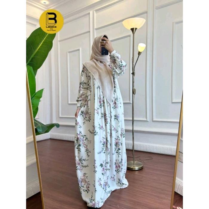 Gamis Labella Putih motif bunga