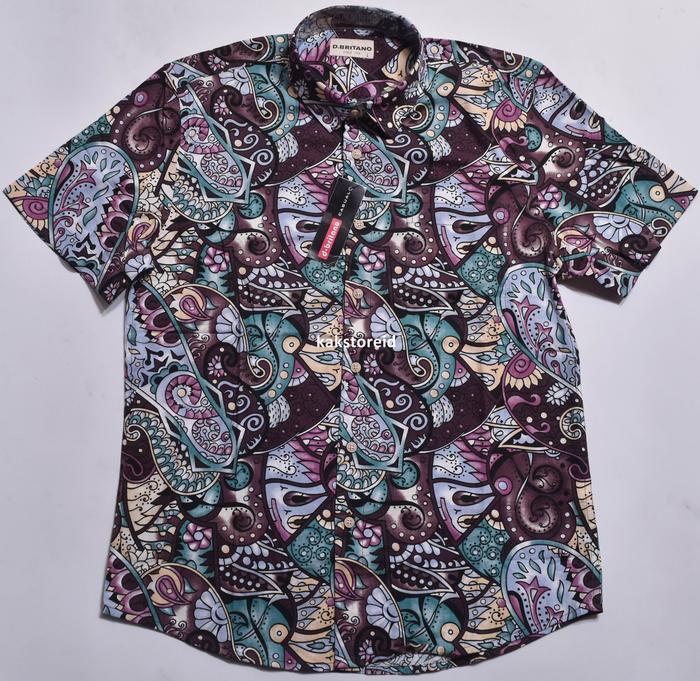 Kemeja Pria D.BRITANO Lengan Pendek Coklat Motif Abstrak KDB 05 #Kemeja Murah Baju Panjang