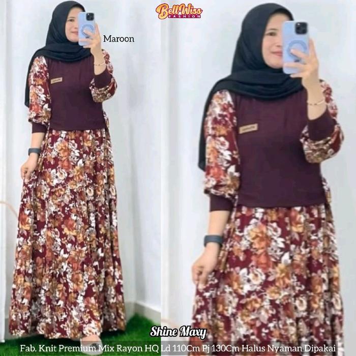 SHINE MAXY GAMIA WANITA BAHAN KNIT PREMIUM MOTIF BUNGA KOMBINASI POLOS Tunik BajuSolo ElsireOri Mori