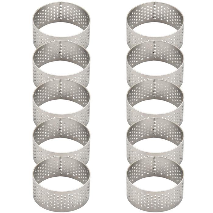 10Pcs 4.5cm Round Stainless Perforated Seamless Tart Ring Quiche Ring Tart Pan Pie Tart Ring with Ho