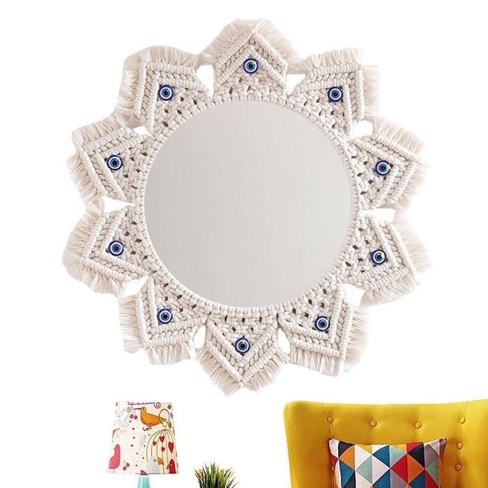 Macrame Mirror Wall-Mounted Macrame Mirrors Woven Tapestry Bathroom