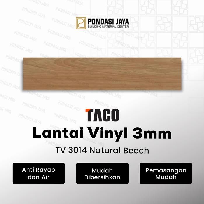 TACO Lantai Vinyl 3mm Motif Kayu per 1 box (Isi 24 lembar / 3,34 m²) - TV 3014 Natural Beech