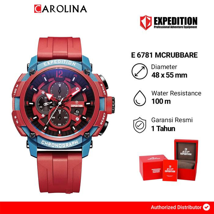 Jam Tangan Pria Expedition E 6781 MCRUBBARE Chronograph Red Dial Red Rubber Strap