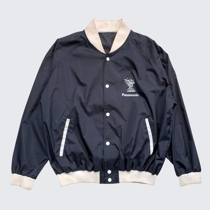 Dark Navy Blue Cream Colar 1990s Panasonic D5 Hi-bit Digital Compo Nylon Jacket - Unisex - L