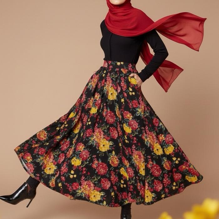 Rok Flower Suade import mewah