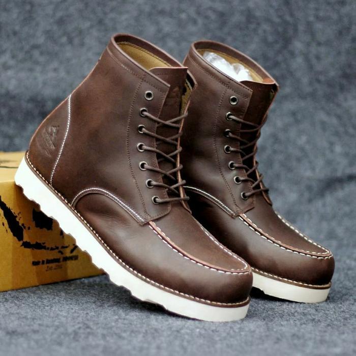Ada wolf pointer brown - sepatu boots moc toe pria kulit asli original