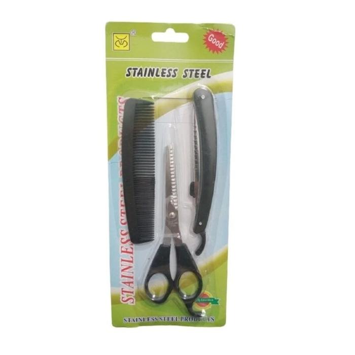 Gunting Set 3in1 SASAK Sisir Pisau Cukur Rambut Alat Potong Poni Gerigi Zigzag Salon