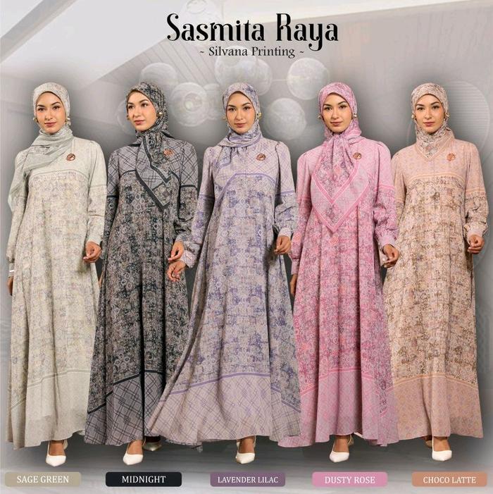Sasmita Dress & Midi Style C ZAMEERA / Gamis Baju Muslim Wanita Elegan Bahan Silvana Printing