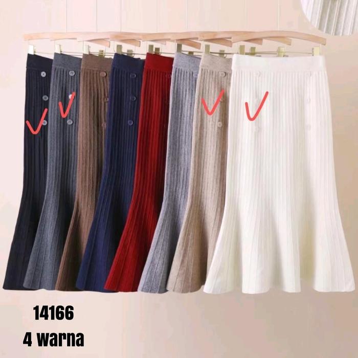 ROK RAJUT SPAN IMPORT TEBAL GARIS GARIS Wanita  Panjang(KKz) ada kancing