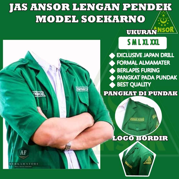 Jas Ansor Lengan Pendek Model Soekarno Jaz Almamater GP Ansor NU