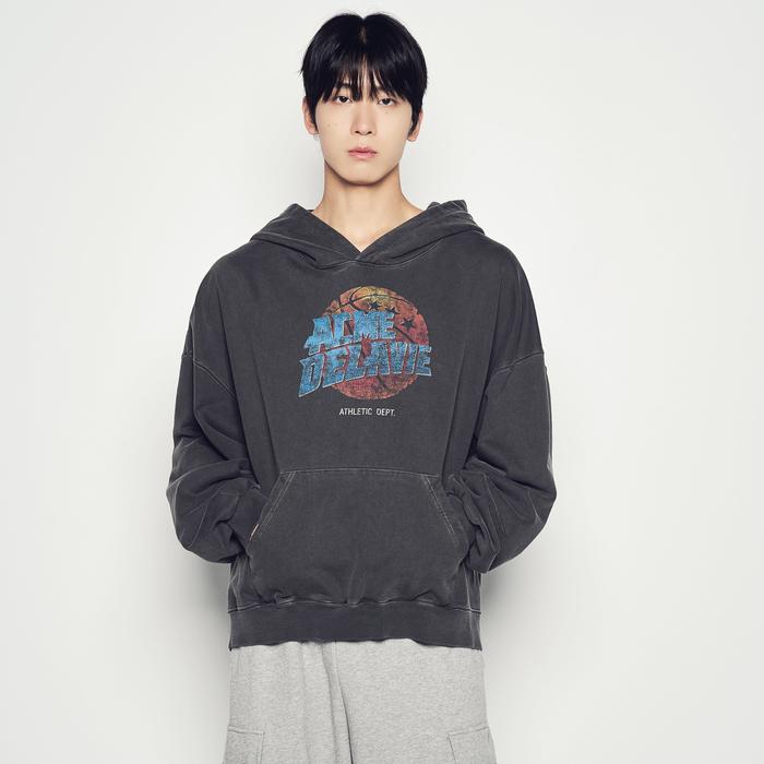 ADLV Basket Ball Pigment Wide Hoodie Charcoal - Hoodie Wide Fit Unisex Acme De La Vie