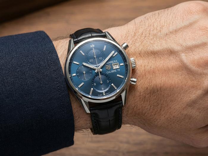 TAG Heuer Carrera Calibre 16 Chronograph Blue Dial Leather Strap Fullset - Mulus!