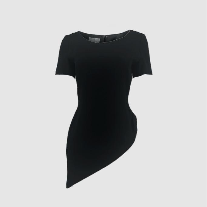 Pre-Owned CHRISTIAN DIOR 1990s Set Asymmetrical Blouse Bejeweled Belt, Sheer Paneled Flared Skirt Dr