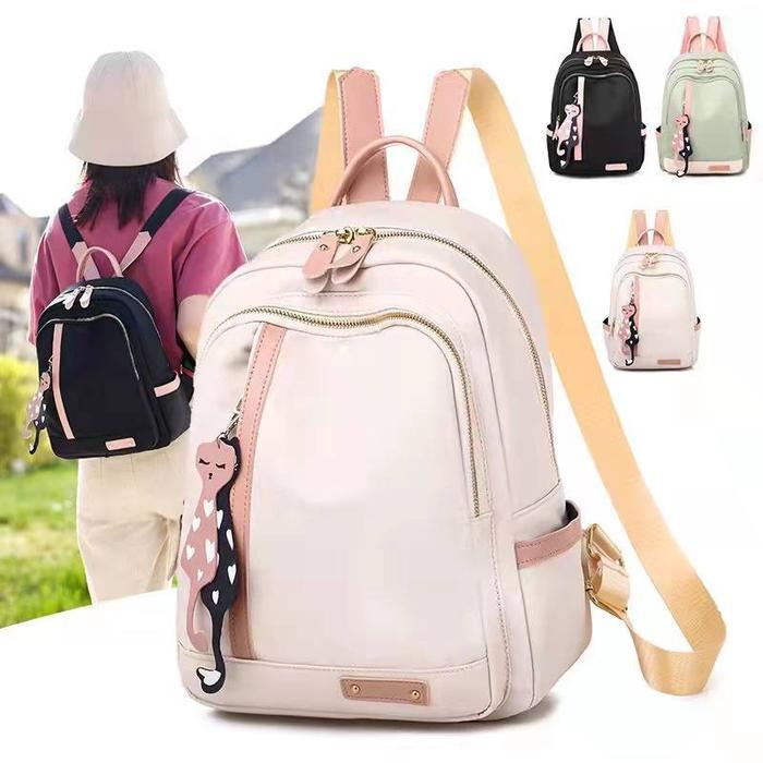 Tas Ransel Wanita Import Free Gantungan Kucing Lucu OS422022 Backpack