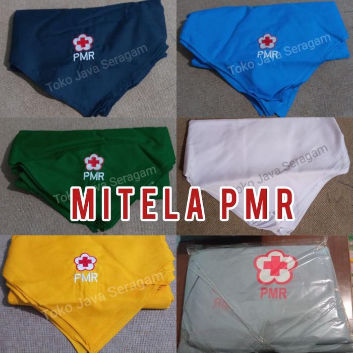 Mitela Segitiga PMR Bordir Bahan Katun Tetoron Mula Madya Wira Syal Slayer Scarf Hasduk Hijau Biru K
