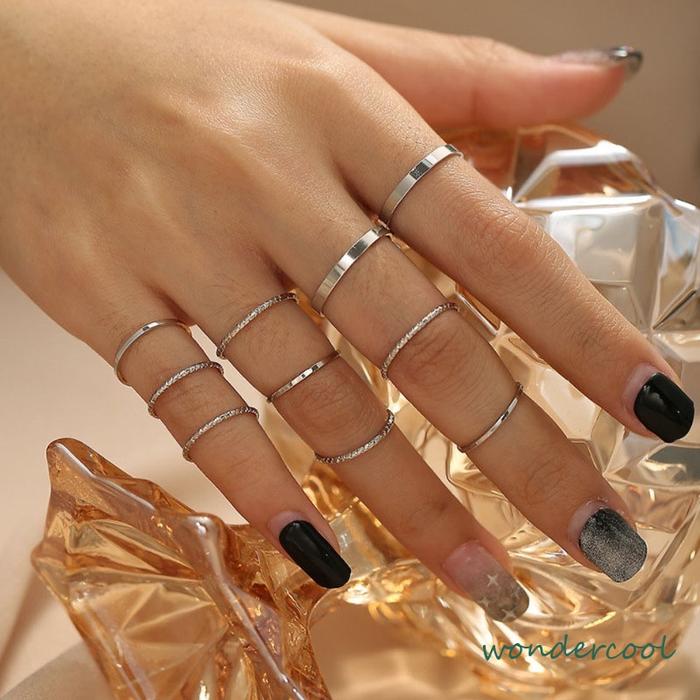 10pcs / Set Cincin Minimalis Gaya Korea Untuk Wanita-Won