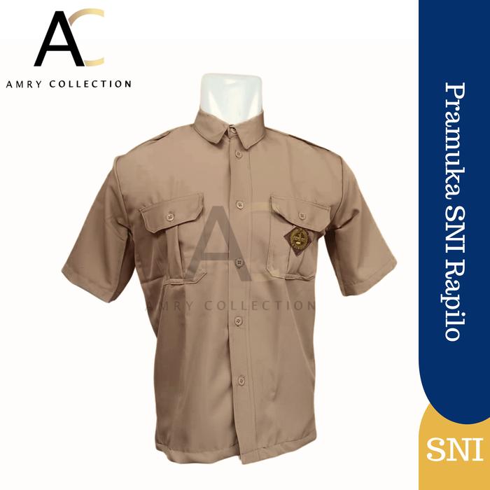 Amrycollection Baju Pramuka Laki-laki Guru SMP SMA Lengan Pendek Kemeja Pramuka Coklat Kain Katerina