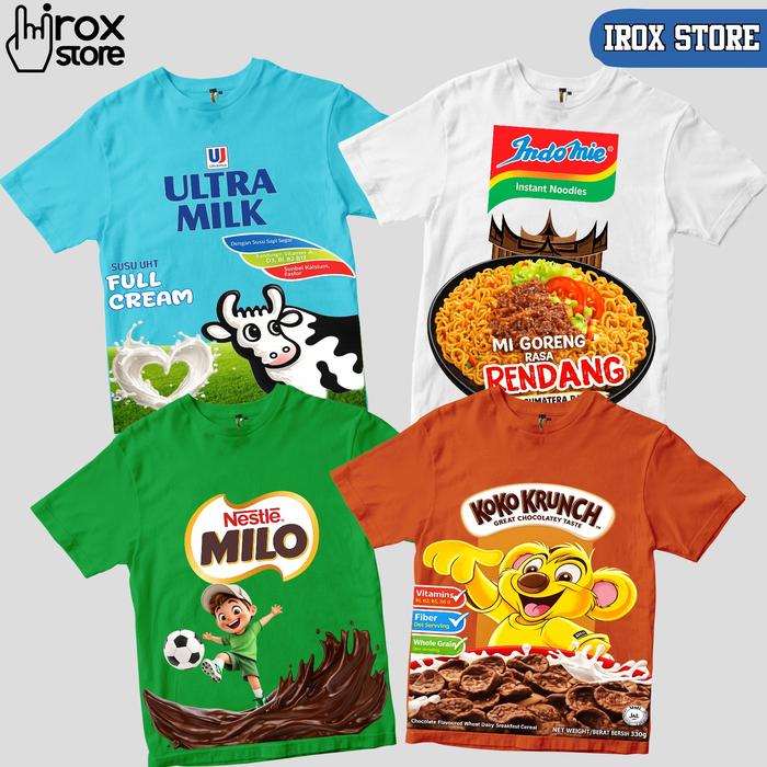 KAOS ANAK ATASAN INDOMIE FULL CREAM COCO CRUNCH MILO UNTUK ANAK USIA 1-10 TAHUN UNISEX