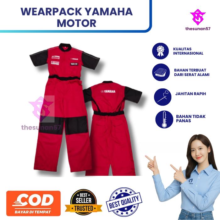 SERAGAM MEKANIK YAMAHA | WEARPACK YAMAHA Bordir Kerja Safety Baju Merah Atasan Panjang Pendek