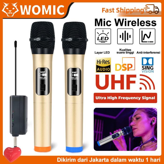 Mic Wireless Wireless Karaoke Mic Tanpa Kabel UHF Mikrofon Genggam LED Double Digital Mikrofon Nirka