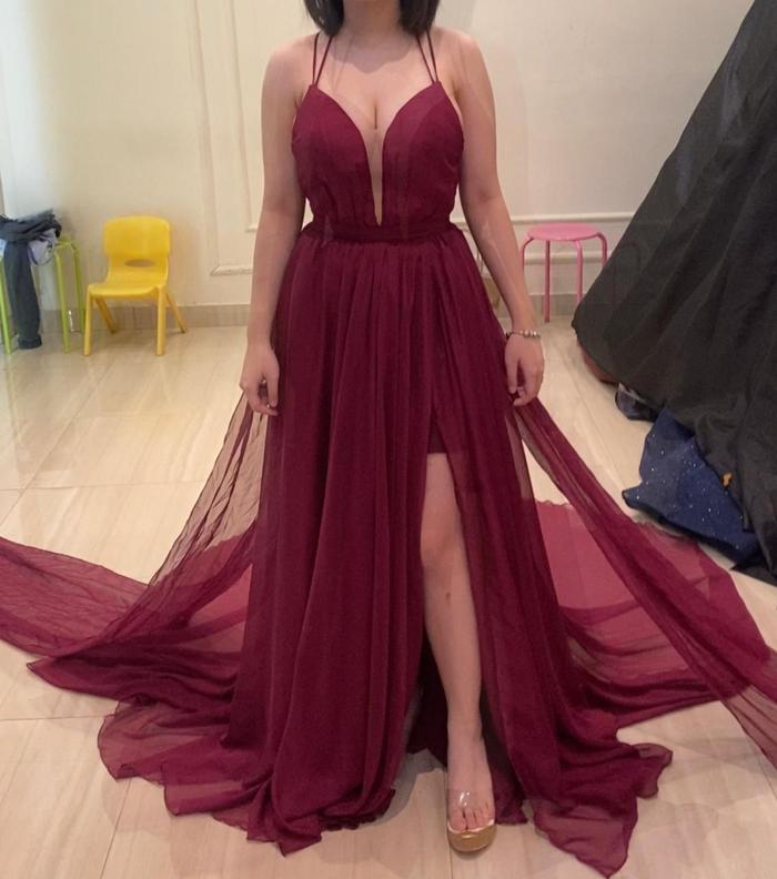 Gown/Gaun Pesta Elegan Mewah Dress Wanita Warna Merah Maroon/Pressweet17/Prewedding/Gaun Pengantin/W