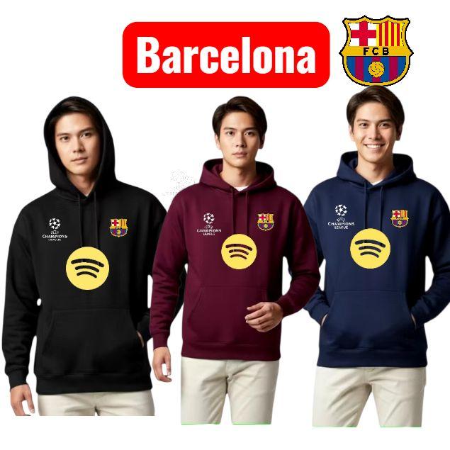Sweter Hodie Club bola Barcelona Jumper Club Bola Propesional Unisex Katun Flic Maron Hitam Navy Nya