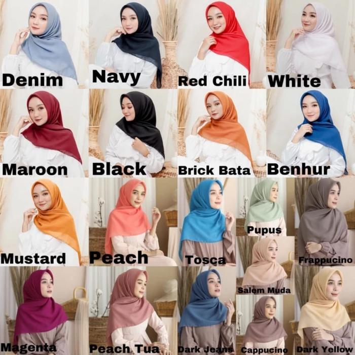 Bella Square Hijab Segi Empat Premium Bahan Lembut Mudah Dibentuk Warna Terlengkap Mocca Peanut Blue