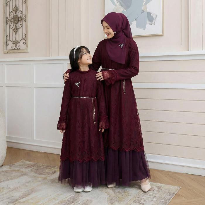 MAHIRA SERIES - Couple  Sarimbit Lebaran Bahan Velvet Mix Brokat Gamis Pesta  Couple Keluarga Simple