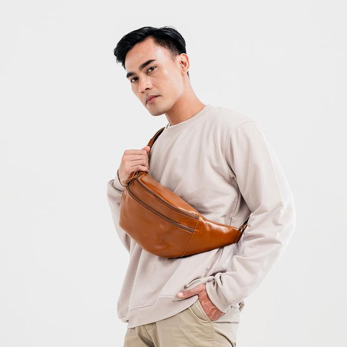 Kenes Leather Tas Pinggang Waist Bag Kulit Asli Premium OZIL - Free Grafir Nama