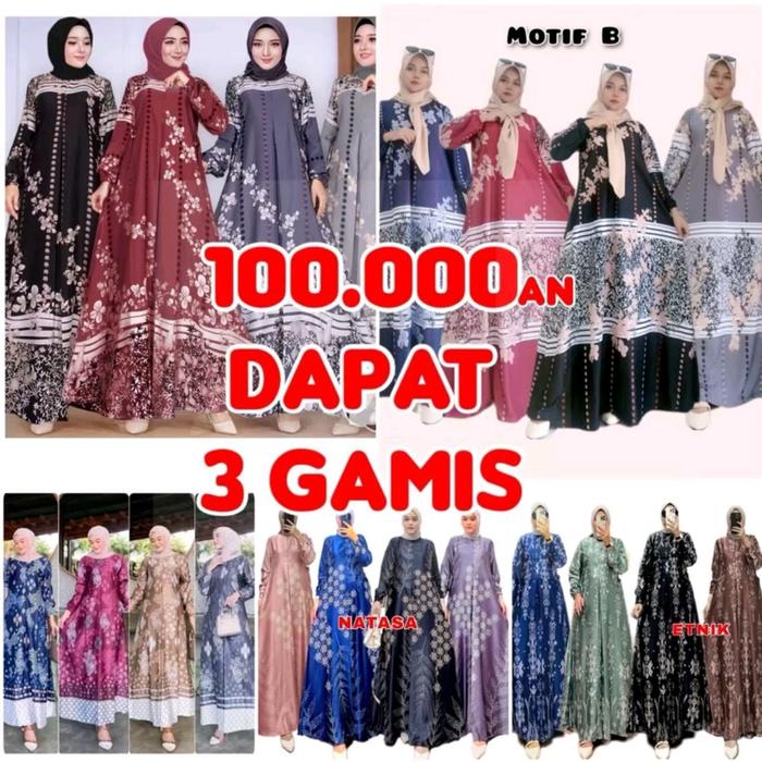 3pcs 100rb Gamis Hyget Busui friendly Gamis Harian Lebaran 2025 Murah