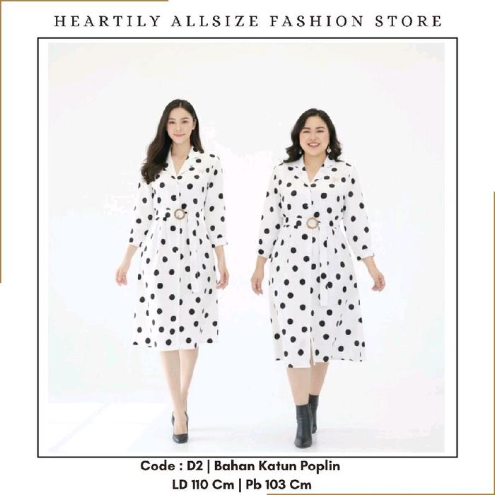 [ HEARTILY FASHION ] D2 Dress Wanita Allsize Polkadot LD 110cm - P 103cm Dress Wanita Katun Poplin B