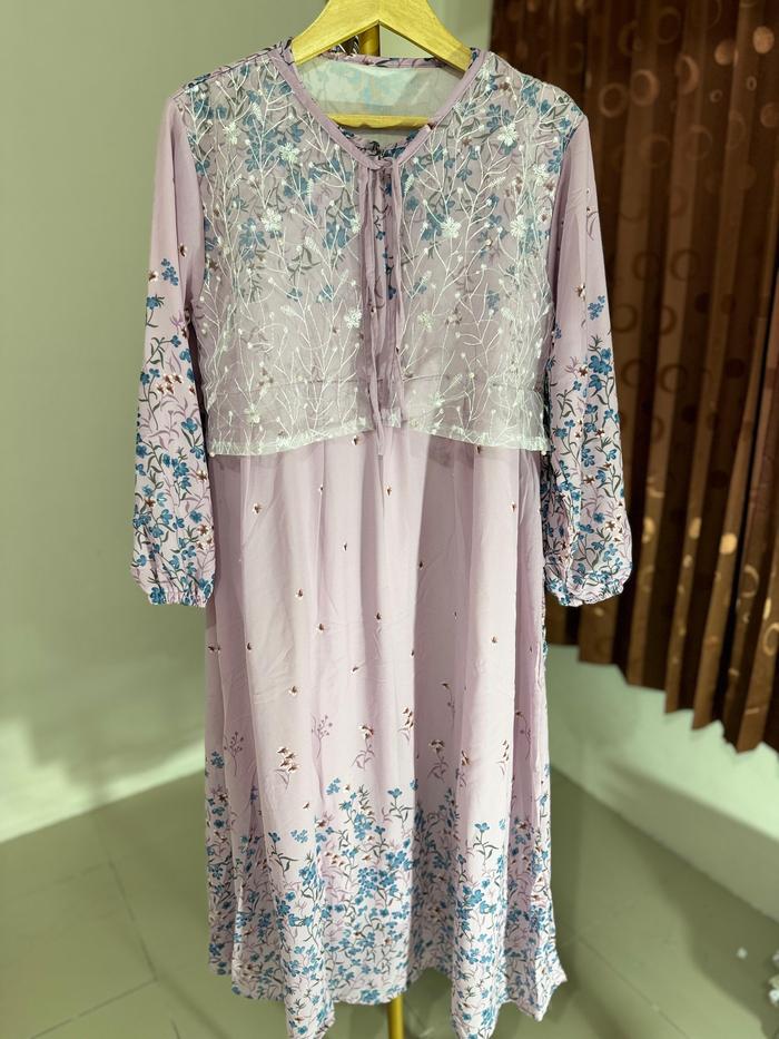 Alexa.id Butik Gamis LISA Garden Midi 7 Ceruty Dress 125cm LD 110cm Brukat Vest - Gaun Kasual