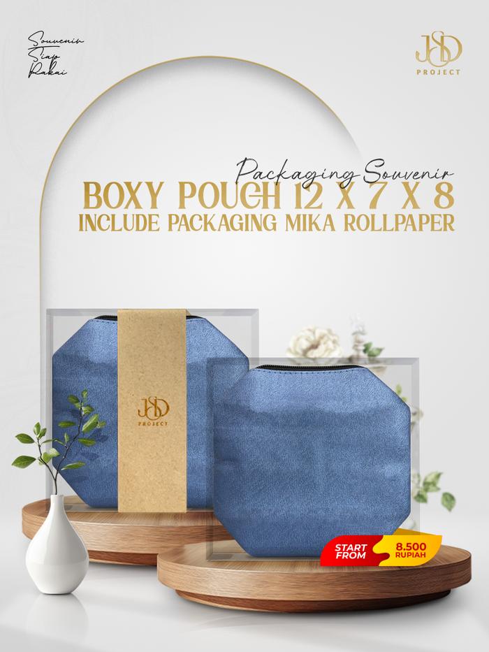 SOUVENIR PERNIKAHAN POUCH BOXY 12X7X8 CM INCLUDE PACKING MIKA ROLL PAPER BOXY POUCH 12X7X8 CM