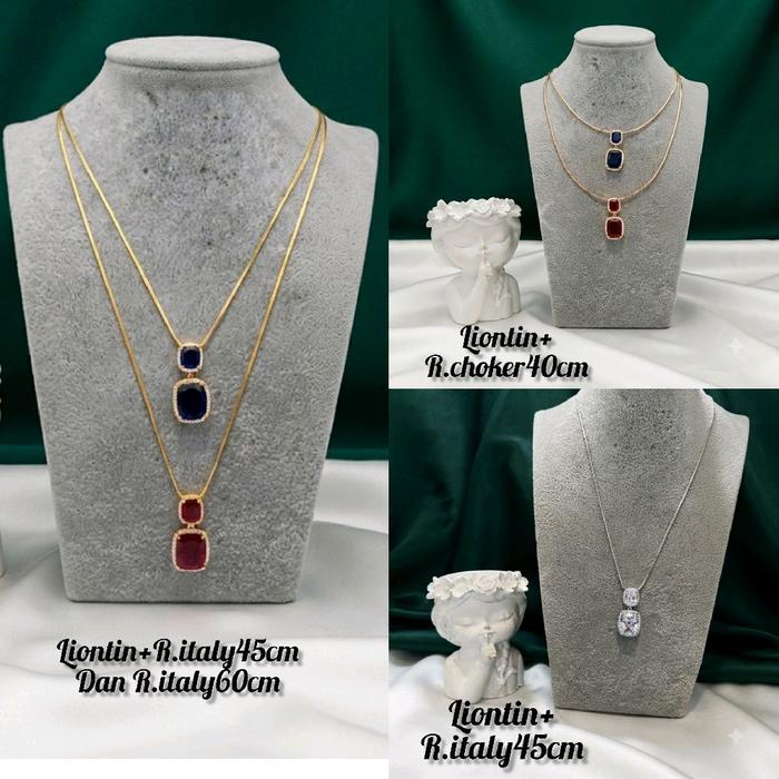 Xuping88 Kalung Dan Liontin Batu Cristal Zirconia Merah Ruby Dan Biru Sapphire Serta Putih Silver Mo