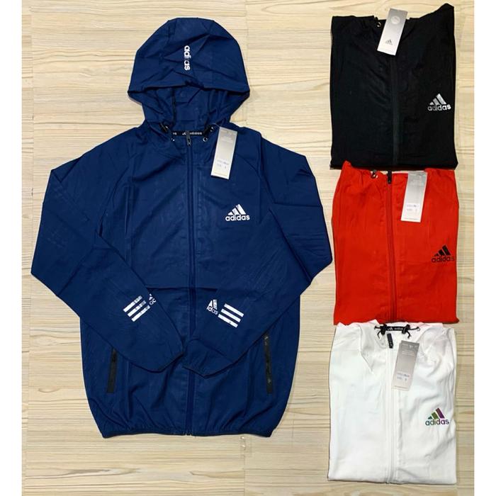 New!!! Jaket Micro Parasut Import Premium Adidas Olahraga Running Pria Man Hoodie Kupluk Topi Lengan