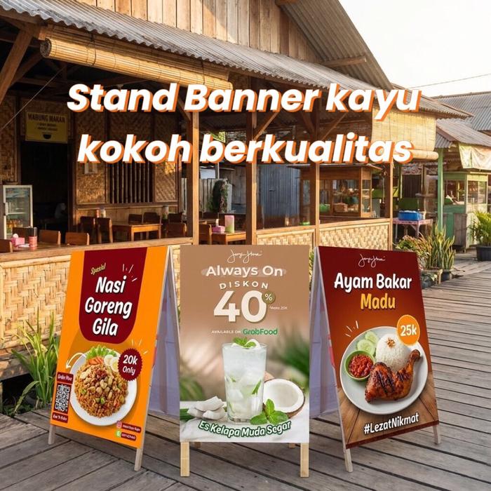 Safitiri Stand Banner Kayu Jati/Mahoni 2 Sisi !!