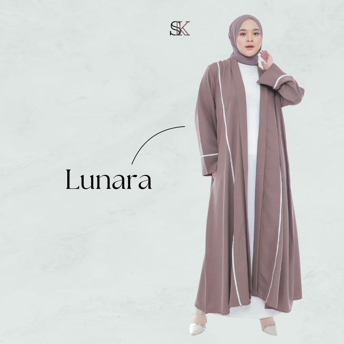 LUNARA Abaya List Putih | Kualitas Terbaik | 5 varian warna (Denim, Hitam, Mocca, Peach, Hijau Botol
