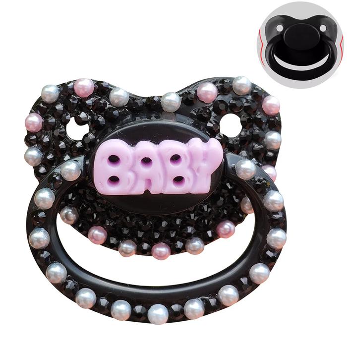100% Handmake Cute Black Baby Bling Pattern Adult Baby Pacifier Silicone Adult size Pacifier abdl Da