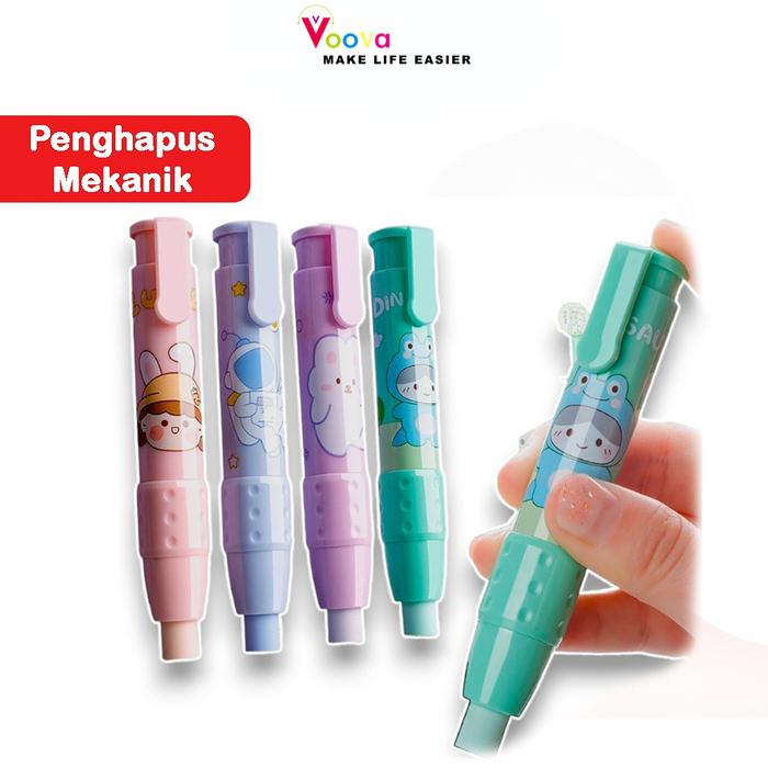 VOOVA Penghapus Pensil Mekanik / Penghapus Mekanik Kartun Lucu / Penghapus Pensil Karakter / Penghap