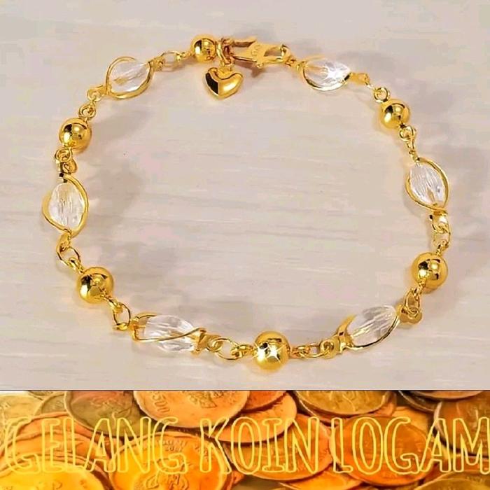 KOIN ASLI Gelang Tangan Batu Giok Viral Gold Wanita Terbuat dari Logam Asli 1991-1992 Perhiasan Brac