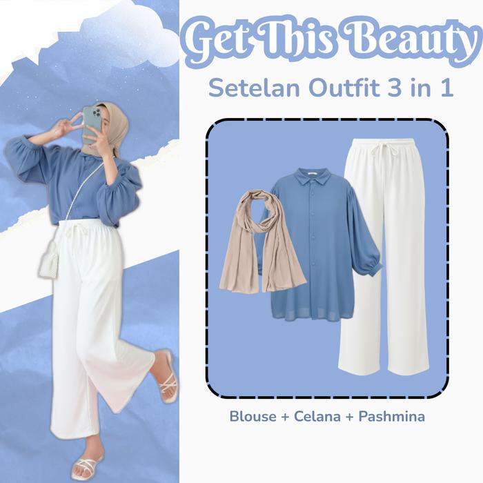 Setelan Remaja Perempuan | Blouse Polos, Celana Kulot, Hijab Pashmina | 1 set baju outfit cewek cod,